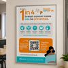 Poster on white wall in staff room poster is orange and blue