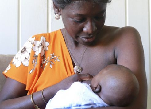 Close up of woman breastfeeding baby