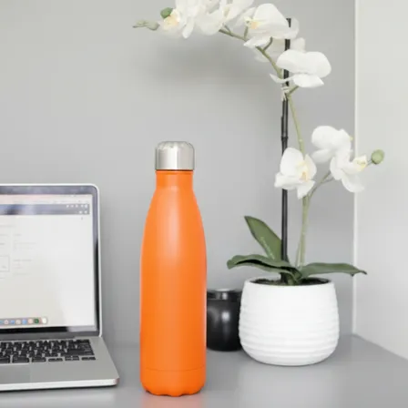 Stainless steel water bottle on desk