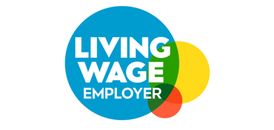 Blue, Yellow and Red Living Wage Employer Badge